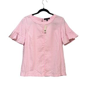 Banana Republic Pink White Striped Ruffle Sleeve Cotton Blouse Top Small NWT
